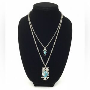 Vintage Silver-Tone Double Owl Pendant Necklace